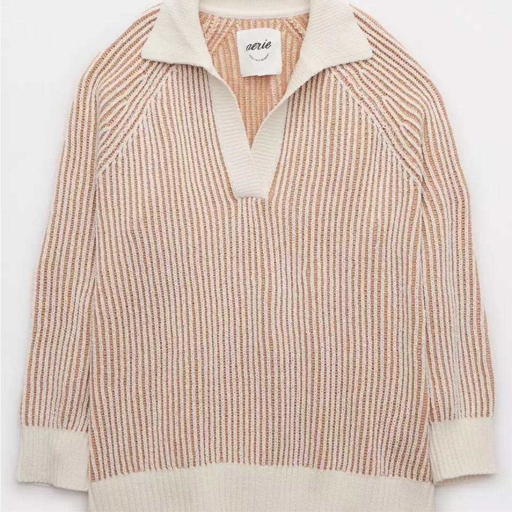 ISO Aerie Sugar Rush Chenille Sweater in Toasty Striped